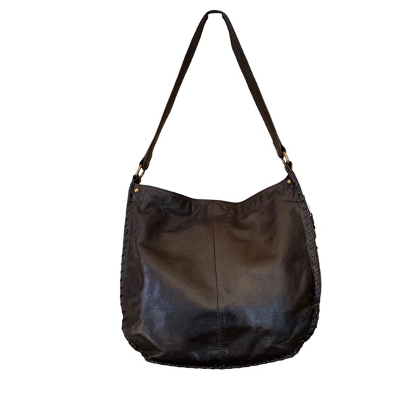 Hobo The Original Bianka Black Leather Whipstitch Edge Shoulder Bag